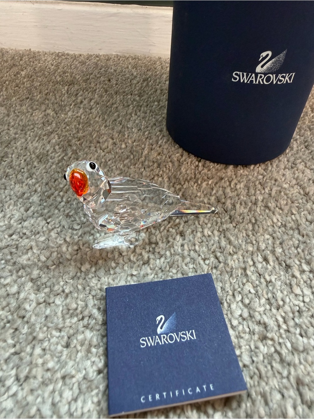 Swarovski Crystal Parrot Figurine with Orange Beak and Black Eyes